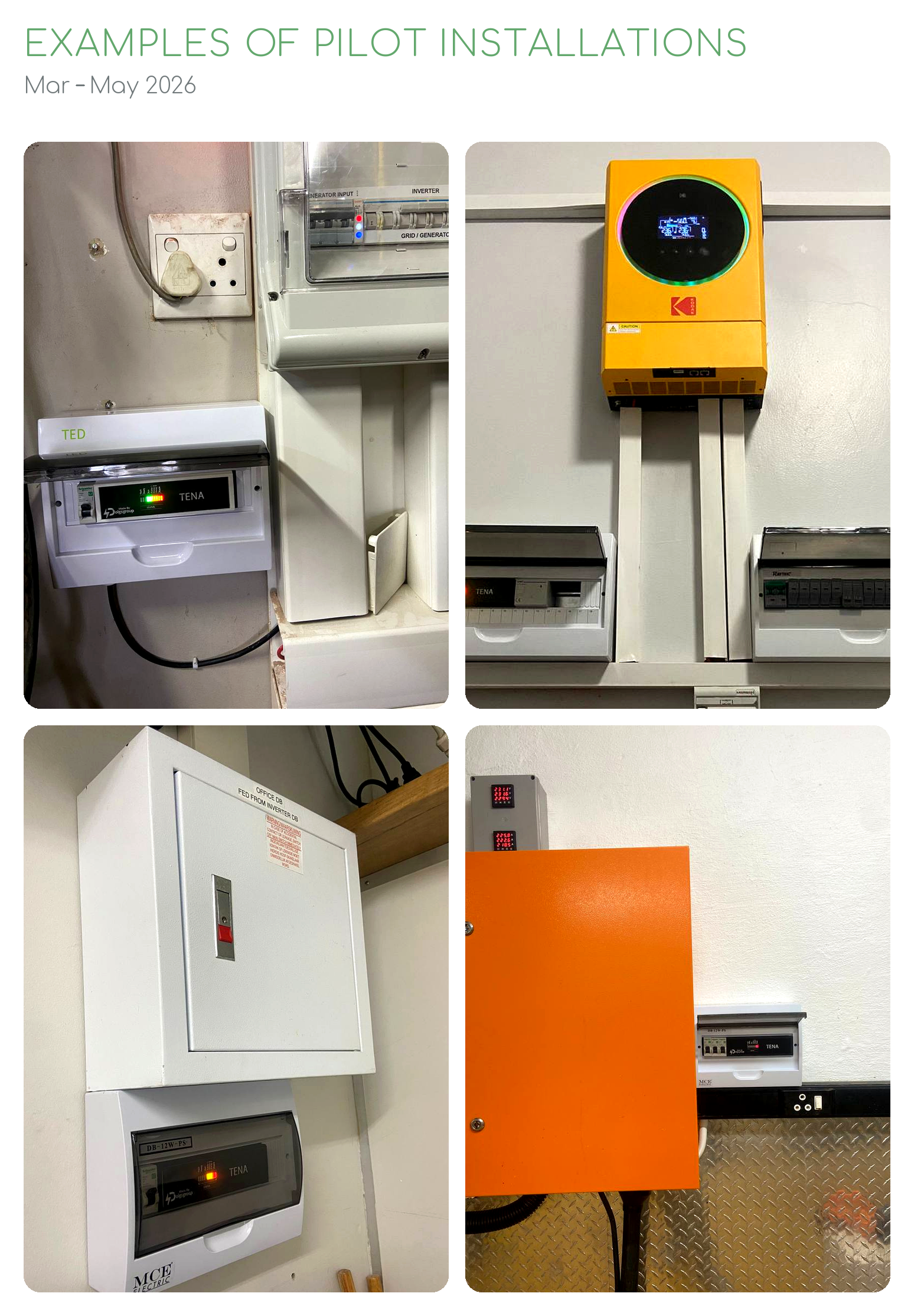 Tena pilot installations